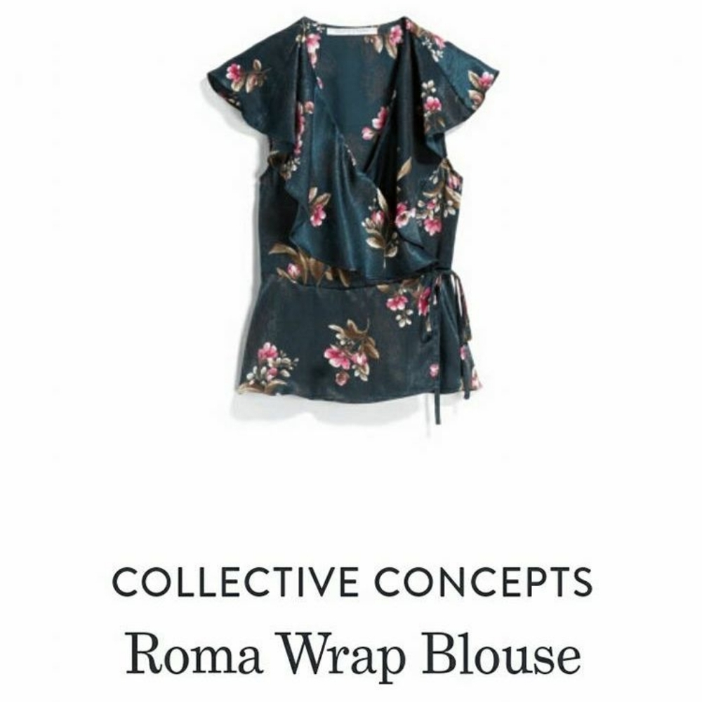Collective Concepts Roma Wrap Floral Teal Blouse